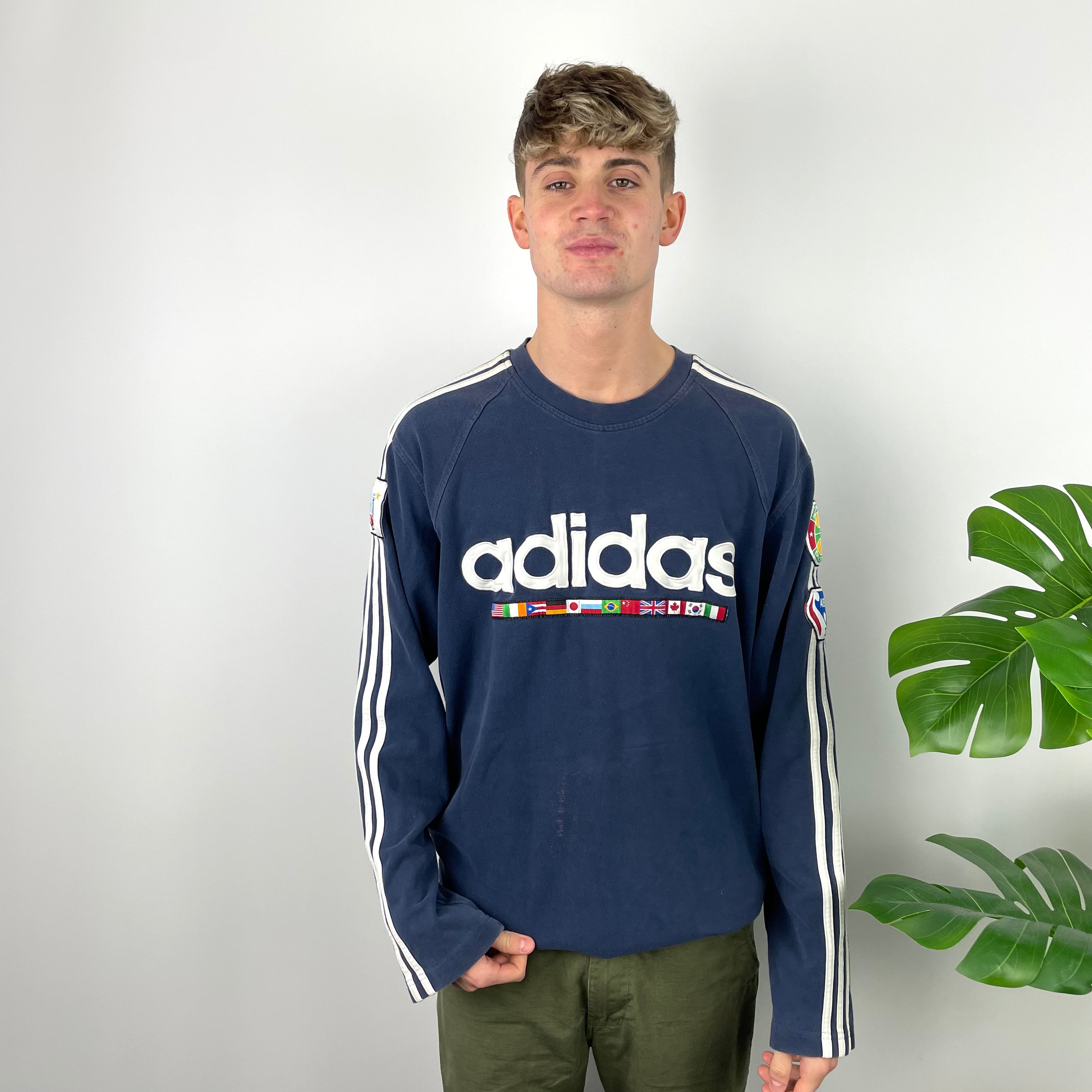 Adidas RARE Navy Embroidered Spell Out Sweatshirt (XL)