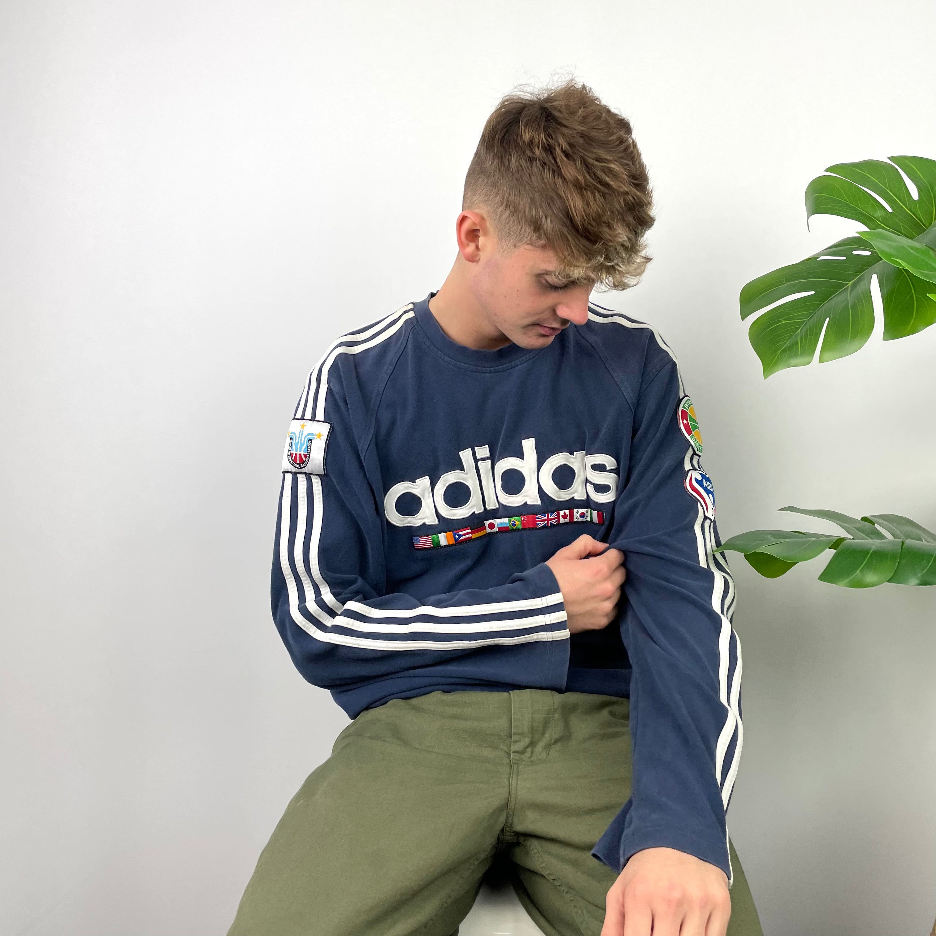 Adidas RARE Navy Embroidered Spell Out Sweatshirt (XL)