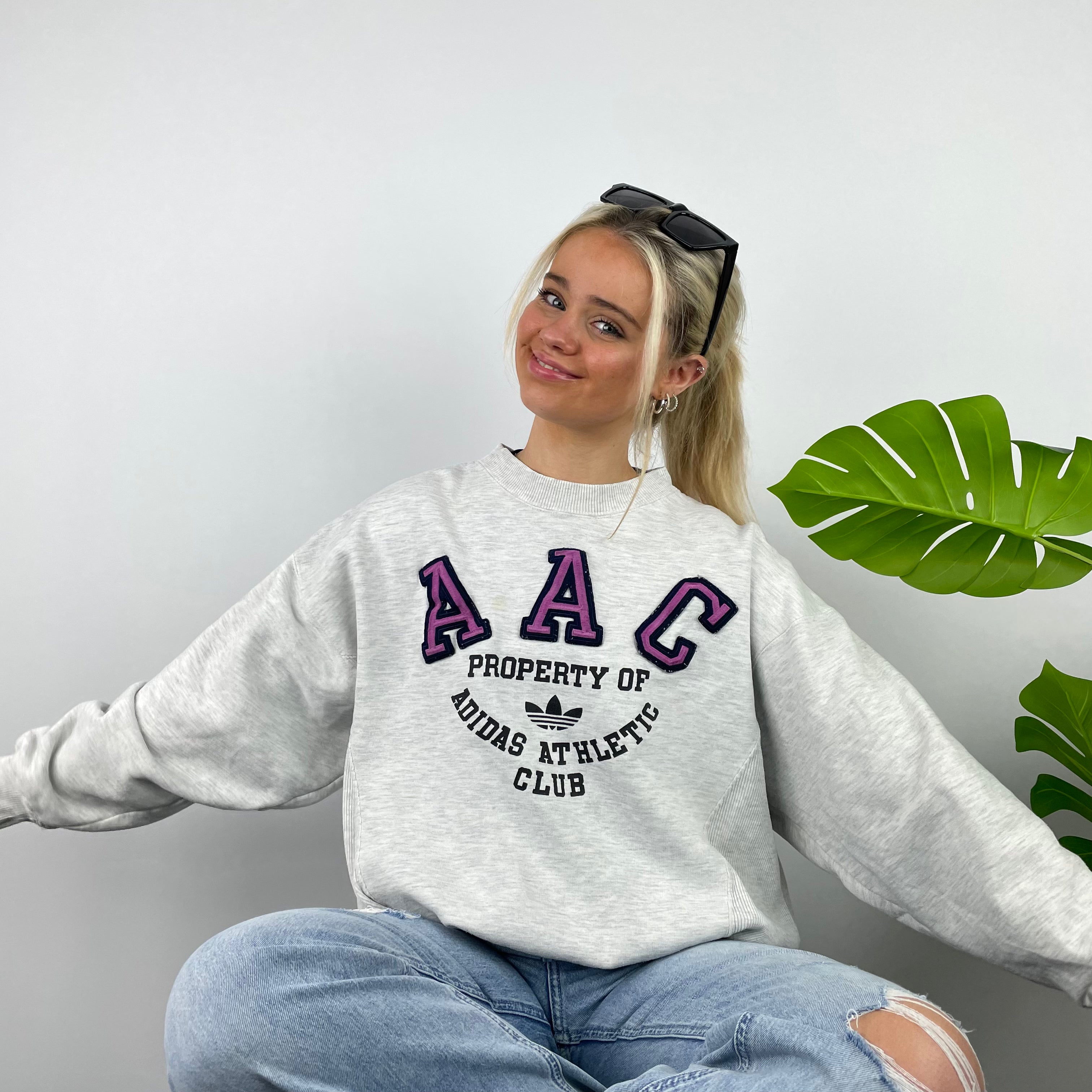 Adidas Athletic Club RARE Grey Embroidered Spell Out Sweatshirt (S)