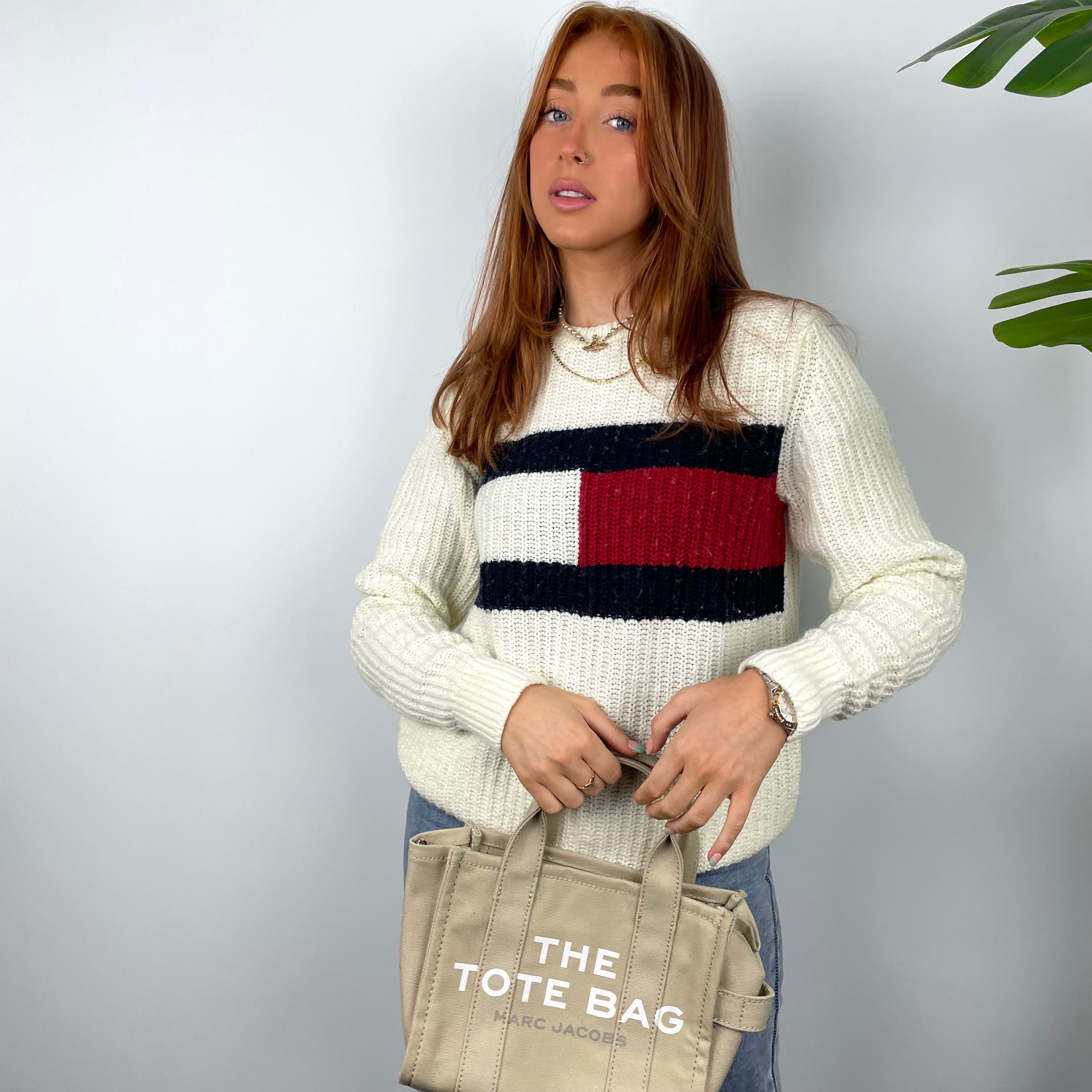 Tommy Hilfiger RARE Cream Logo Knitted Sweater (M)