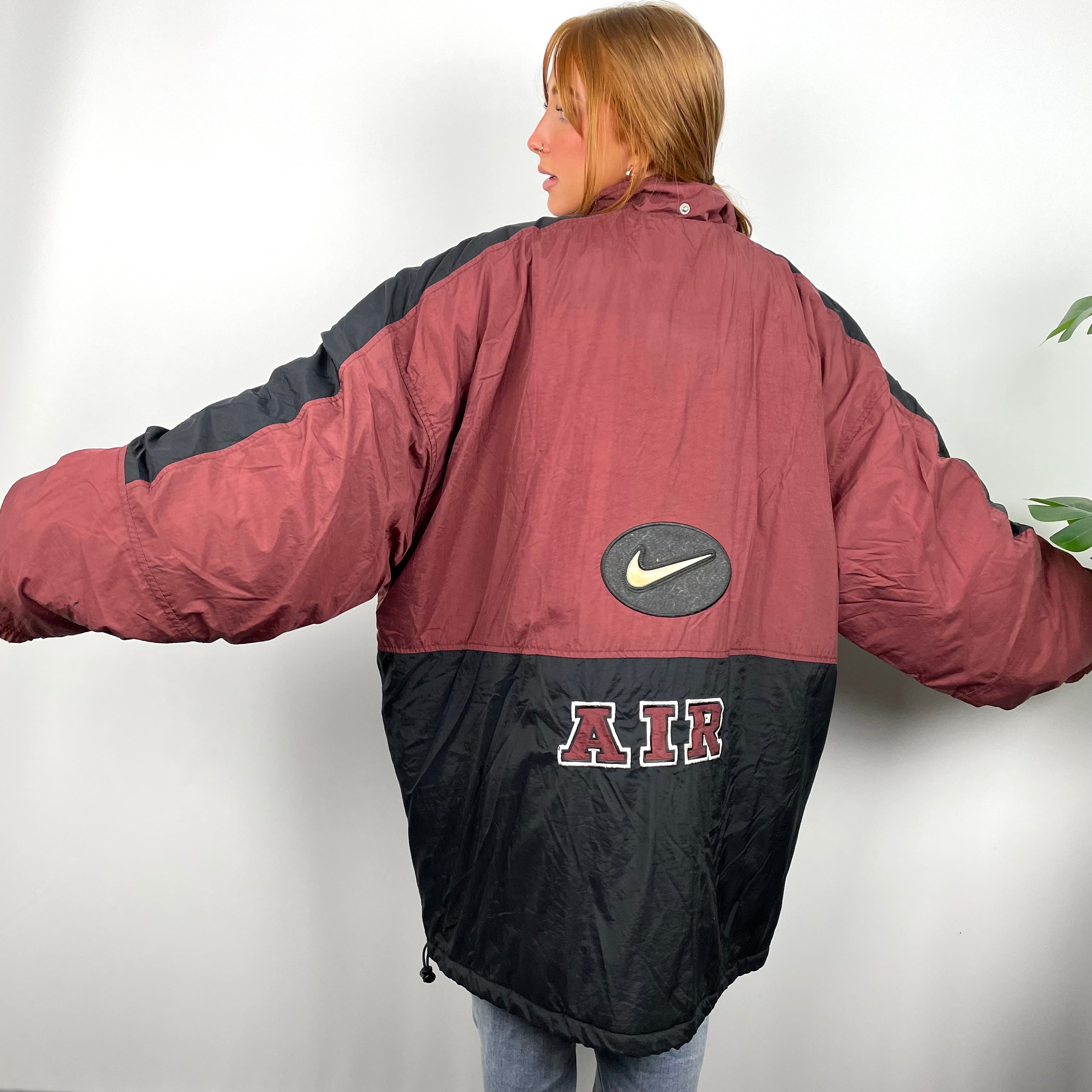 Nike Air RARE Burgundy and Black Embroidered Spell Out Padded Jacket (3XL)