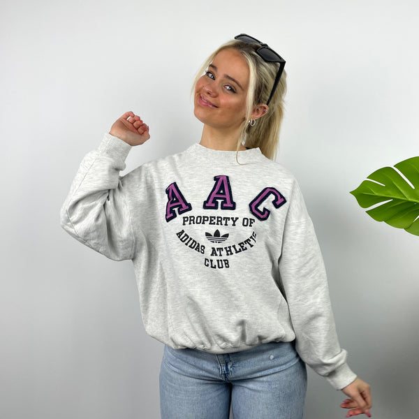 Adidas Athletic Club RARE Grey Embroidered Spell Out Sweatshirt (S)