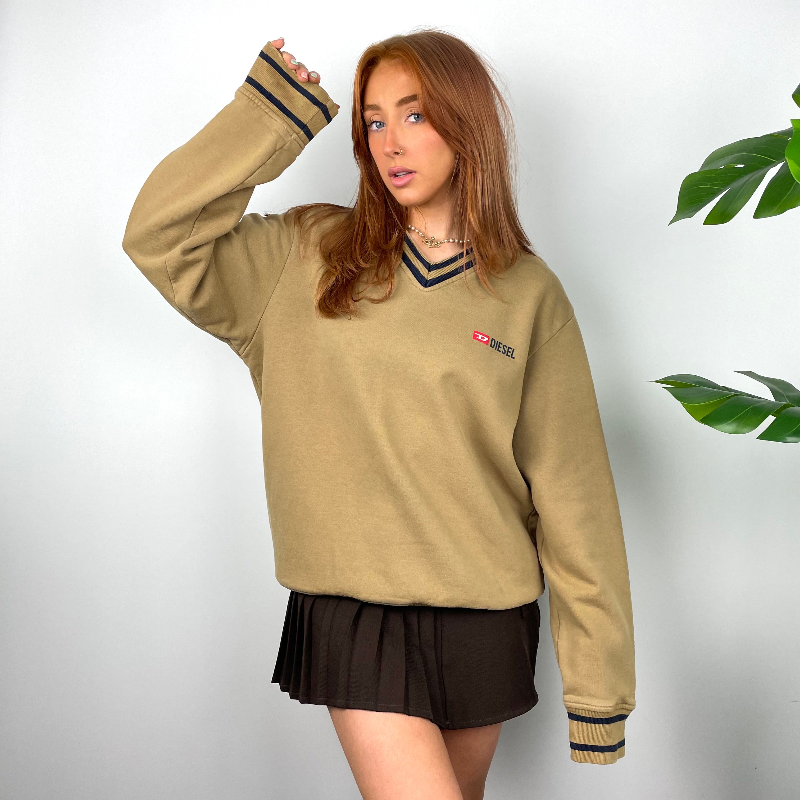 Diesel RARE Almond Brown Embroidered Spell Out Sweatshirt (L)