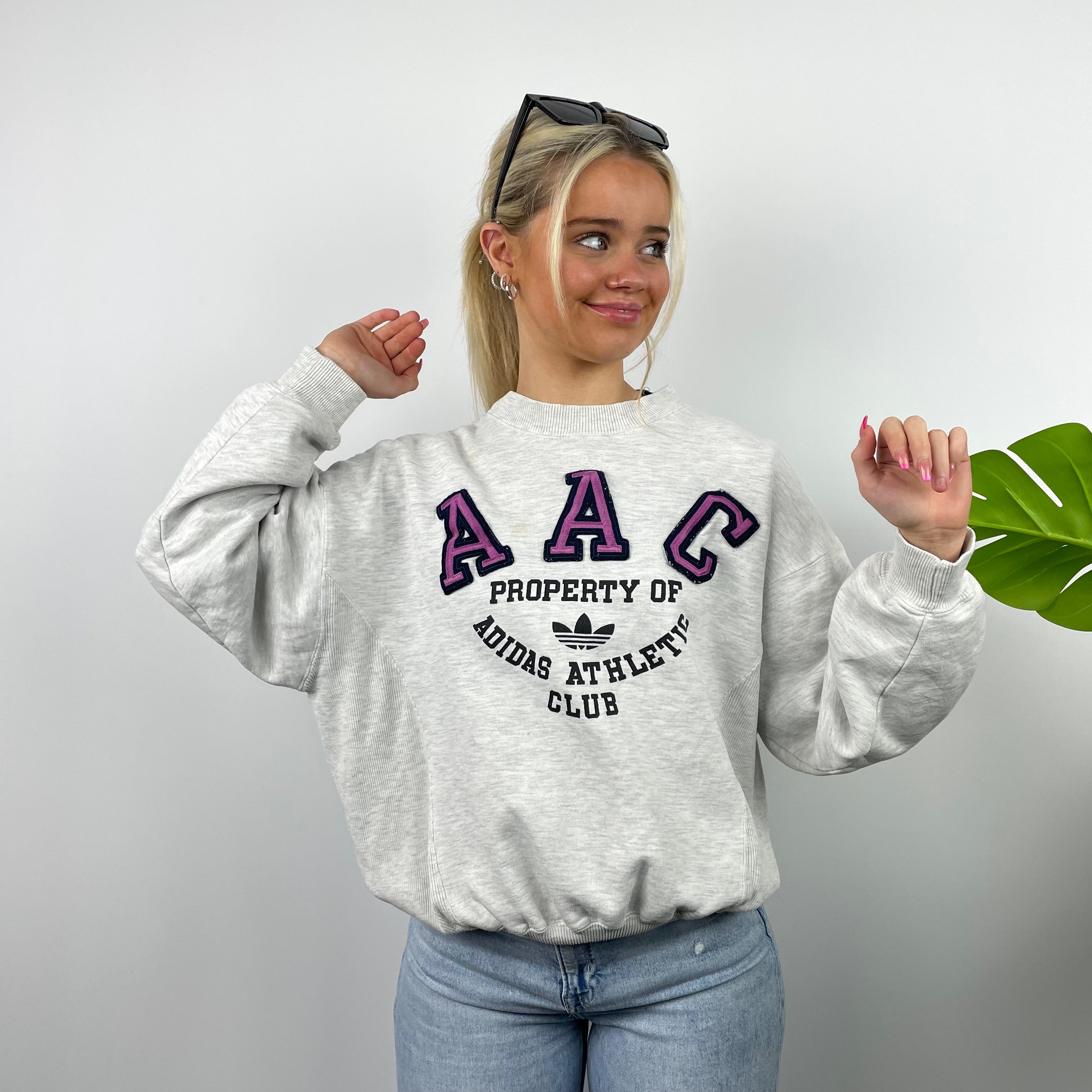 Adidas Athletic Club RARE Grey Embroidered Spell Out Sweatshirt (S)
